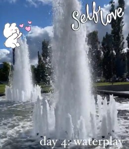 Grainy iphone pic of waterfalls at National Library Canberra